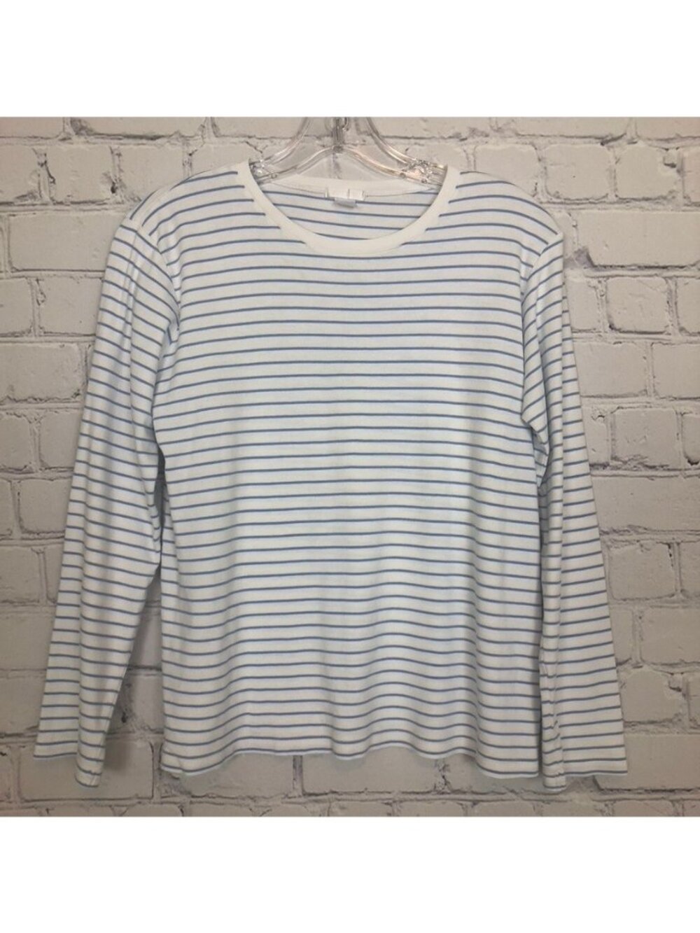 Lake Pima Cotton Pajama Top Size S White Blue Stripe